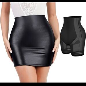 Popilush midi leather pencil skirt with built in Shapewear